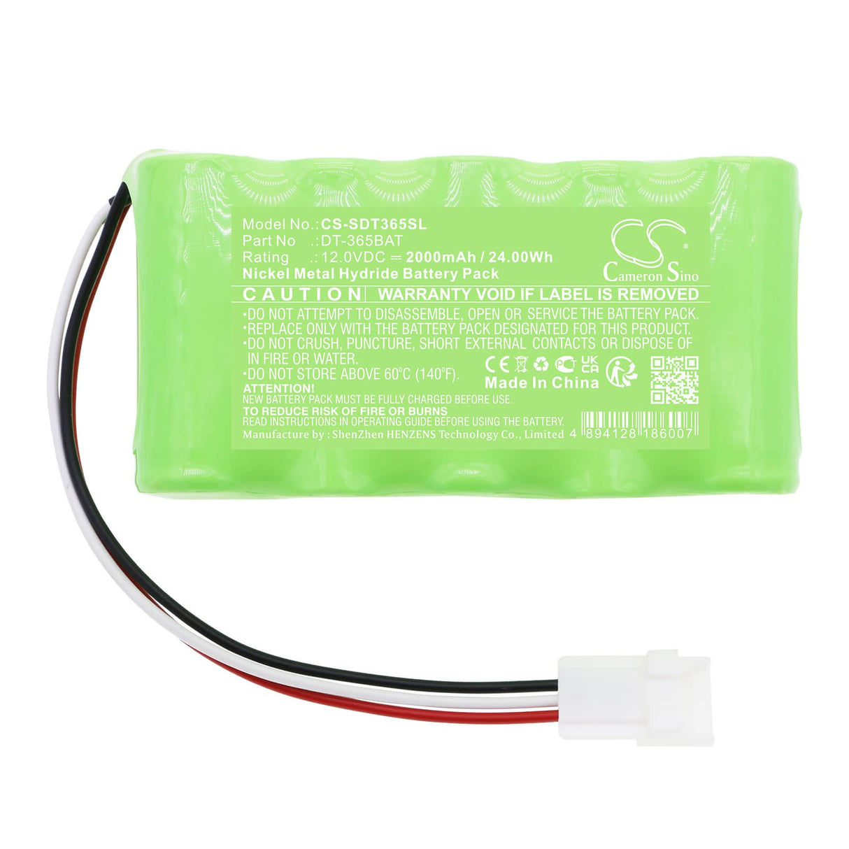 12,0V, Ni-MH, 2000mAh, Batterie d'équipement compatible avec Shimpo, Dt-365bat, DT-365, 24Wh Équipement, Enquête, Test Cameron Sino Technology Limited