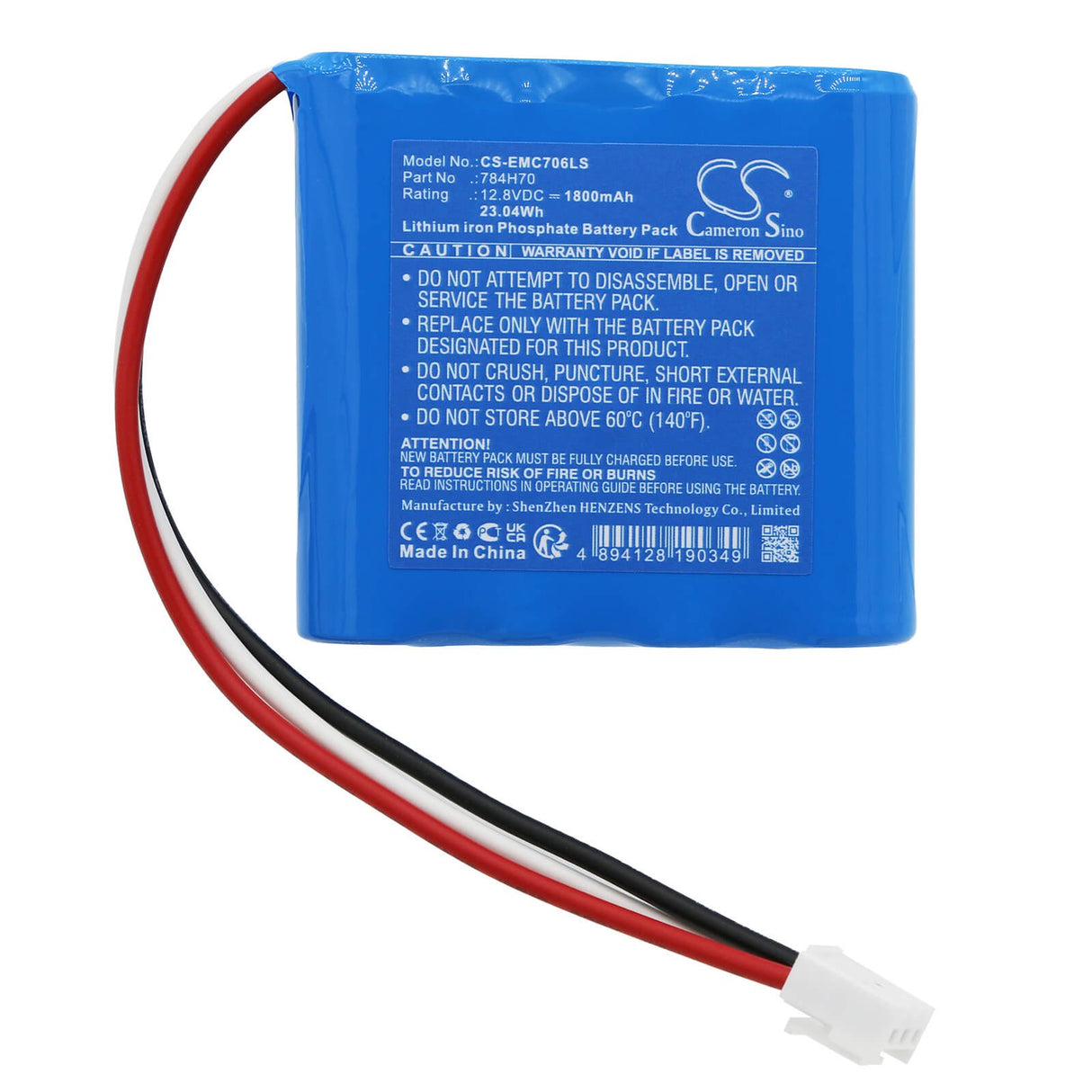 12,8V, LiFePO4, 1800mAh, batterie d'éclairage d'urgence compatible avec Dual-lite, 784h70, Dyn6i, 23,04Wh Éclairage d'urgence Cameron Sino Technology Limited