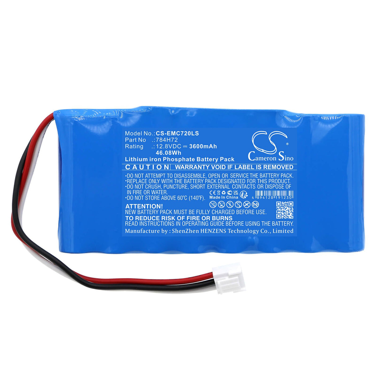 12.8V, LiFePO4, 3600mAh, Batterie d'éclairage d'urgence compatible avec Dual-lite, 784h72, Dyn12, Dyn12-06l, 46.08Wh Éclairage d'urgence Cameron Sino Technology Limited