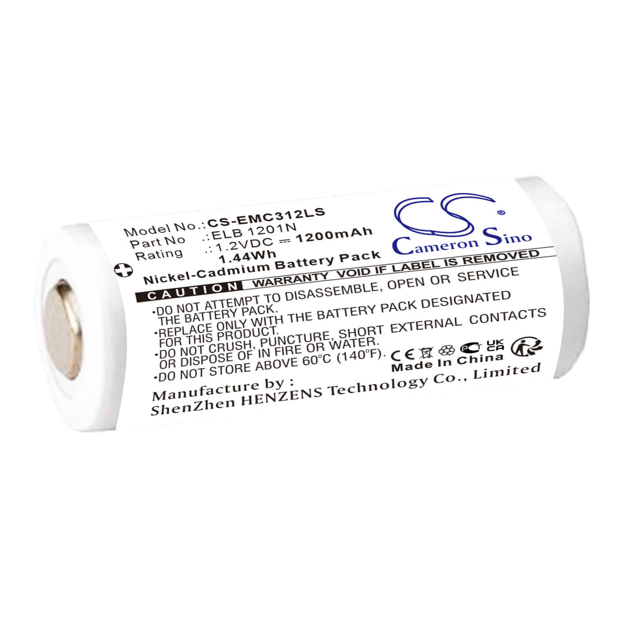 1.2V, Ni-CD, 1200mAh, Emergency Lighting battery fits Lithonia, Elb 1201n, Le S 1 R 120/277 El N, Le S 1 R 120/277 El N Sd, 1.44Wh Emergency Lighting Cameron Sino Technology Limited