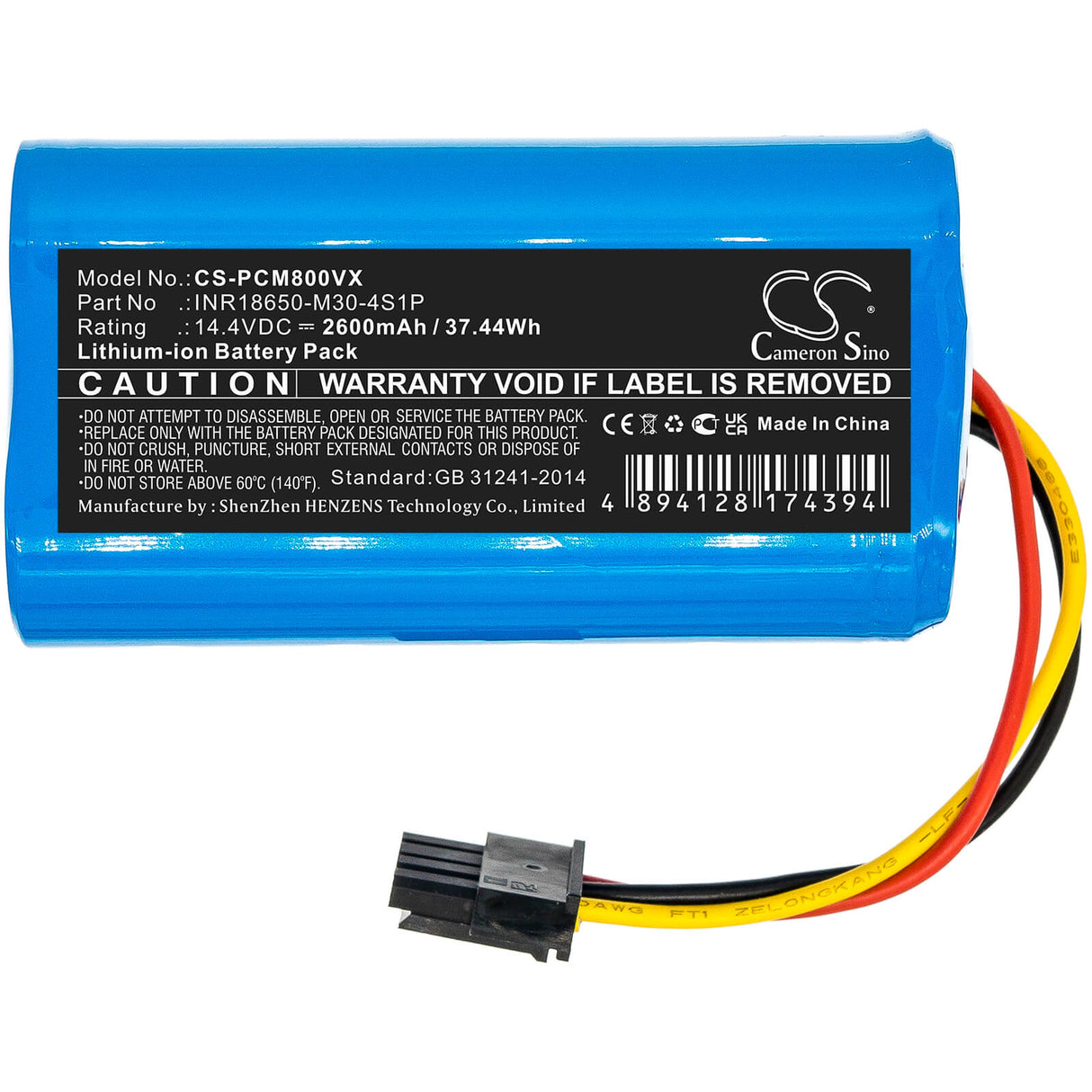 14.4V, Li-ion, 2600mAh, Vacuum battery fits Proscenic, Floobot X1, Floobot X1s, M8, 37.44Wh Vacuum Cameron Sino Technology Limited