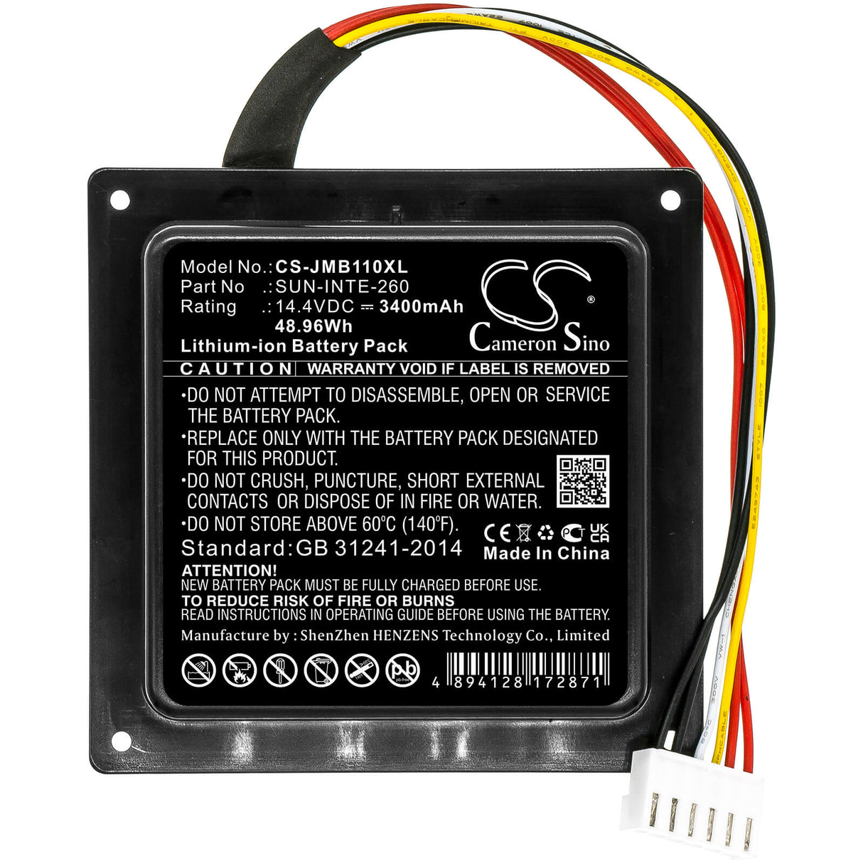 14.4V, Li-ion, 3400mAh, Speaker battery fits Jbl, Partybox 100, R21-5, 48.96Wh Speaker Cameron Sino Technology Limited