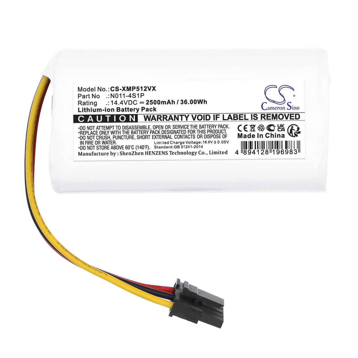 14.4V, Li-ion, 2500mAh, Vacuum battery fits Xiaomi, 42621, Bhr5217eu, Mi Robot Vacuum Mop 2 Lite, 36.0Wh Vacuum Cameron Sino Technology Limited