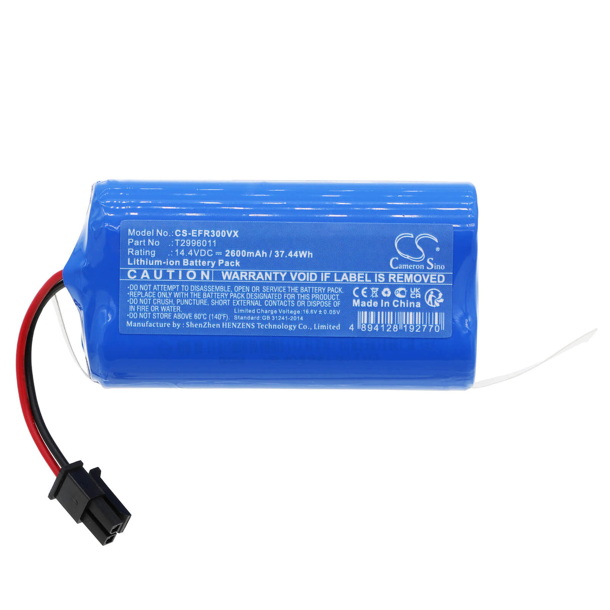 14.4V, Li-ion, 2600mAh, Vacuum battery fits Eufy, Ultenic, L35 Hybrid, L35 Hybrid+, Lr20, 37.44Wh Vacuum Cameron Sino Technology Limited