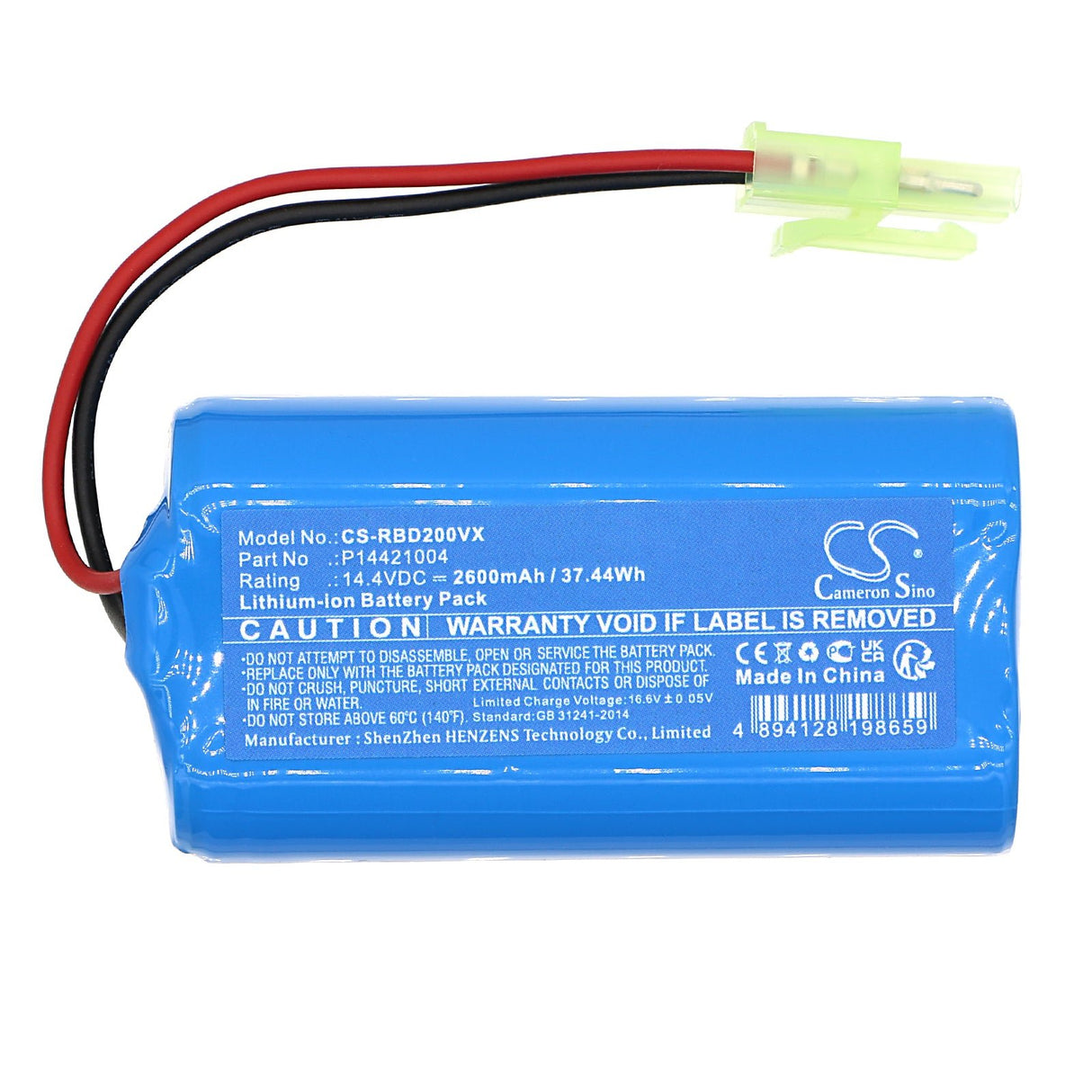 14.4V, Li-ion, 2600mAh, Vacuum Battery fits Robojet, Duel, Duel 2, 37.44Wh Vacuum Cameron Sino Technology Limited