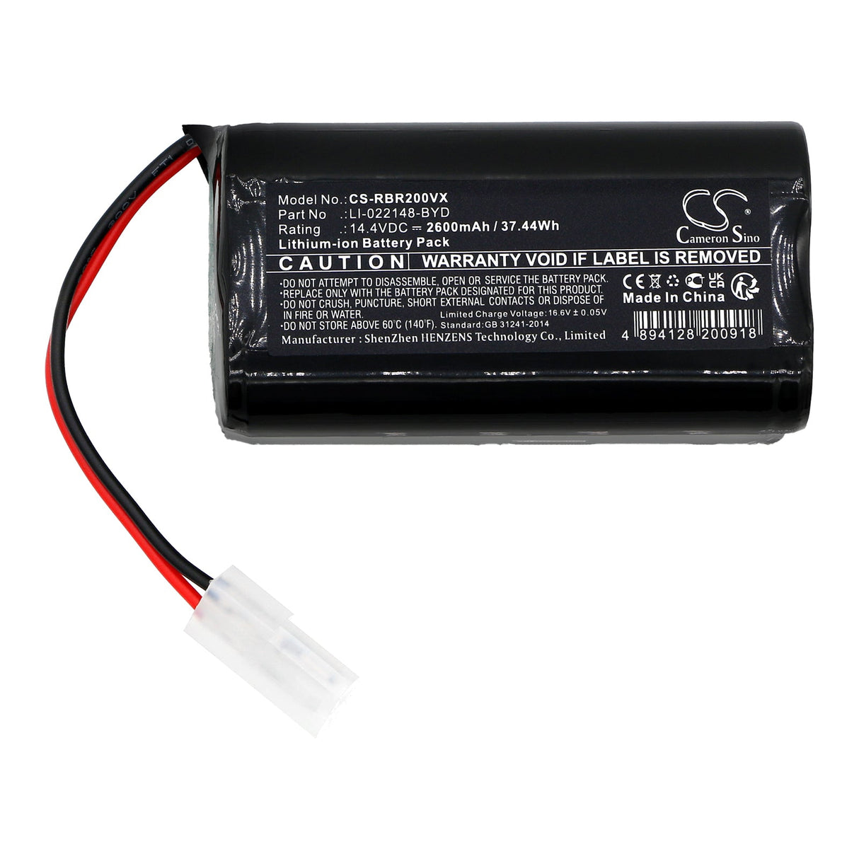 14.4V, Li-ion, 2600mAh, Vacuum Battery fits Robzone, Bralko Galaxy, Dog, 37.44Wh Vacuum Cameron Sino Technology Limited
