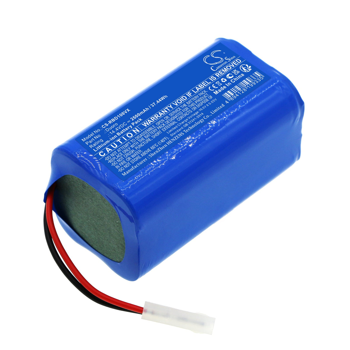 14.4V, Li-ion, 2600mAh, Vacuum Battery fits Robzone, Duoro, Duoro Profi, 37.44Wh Vacuum Cameron Sino Technology Limited