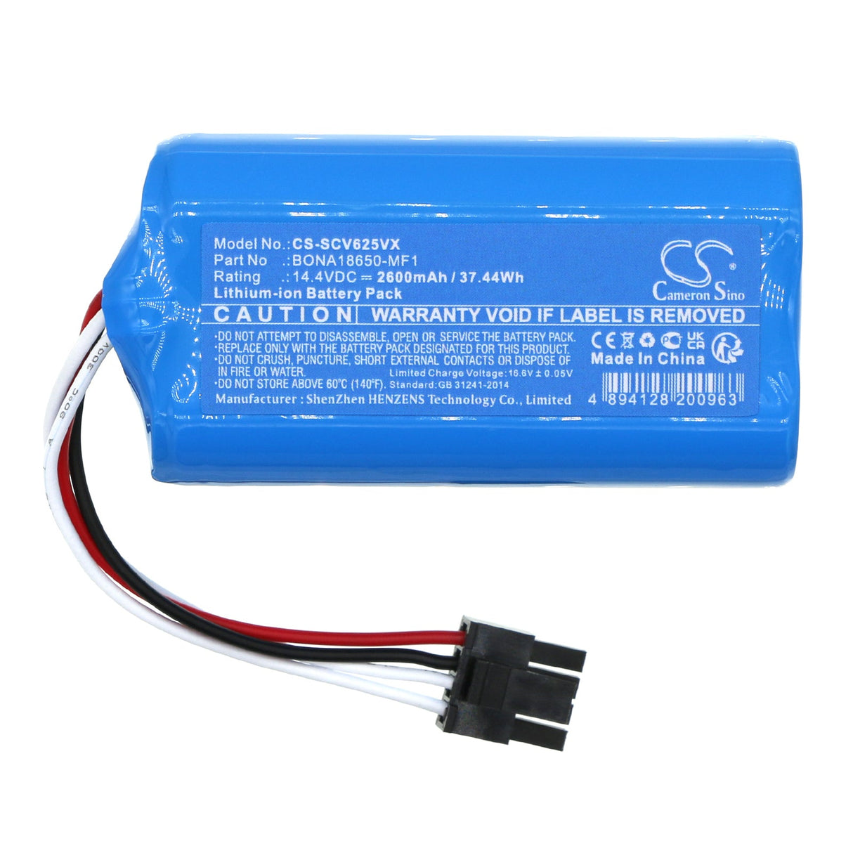 14.4V, Li-ion, 2600mAh, Battery fits Sencor, Sencor Srv 4000gd-eu3, Srv 4000, 37.44Wh Vacuum Cameron Sino Technology Limited