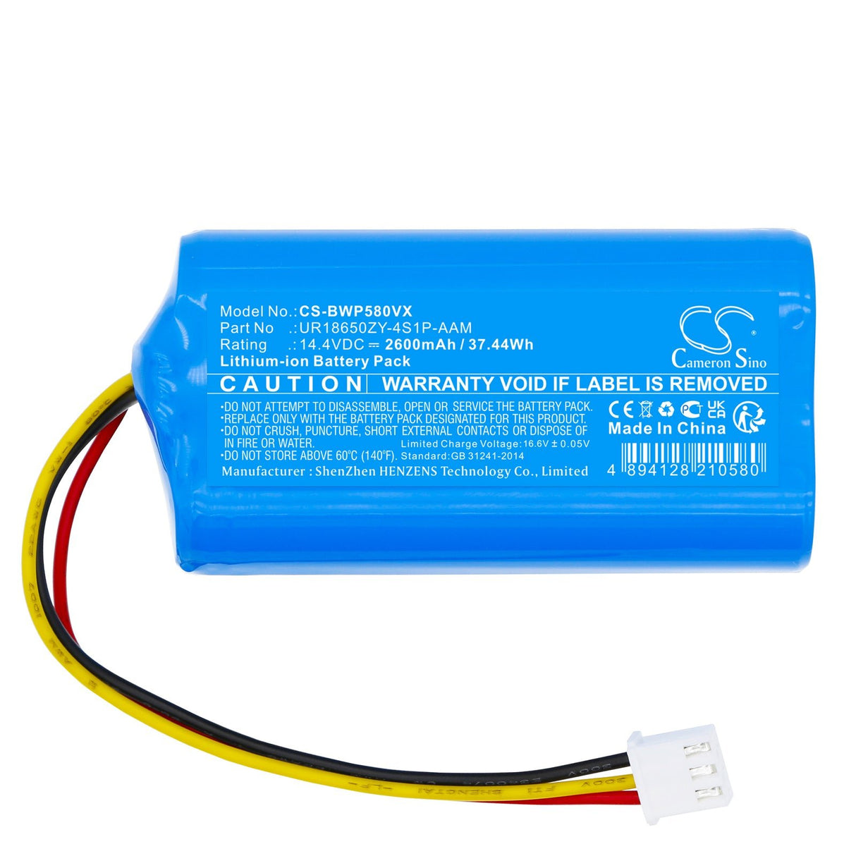 14.4V, Li-ion, 2600mAh, Vacuum battery fits Bobsweep, Bob Pethair Plus, Bob Pethair Slam, 37.44Wh Vacuum Cameron Sino Technology Limited