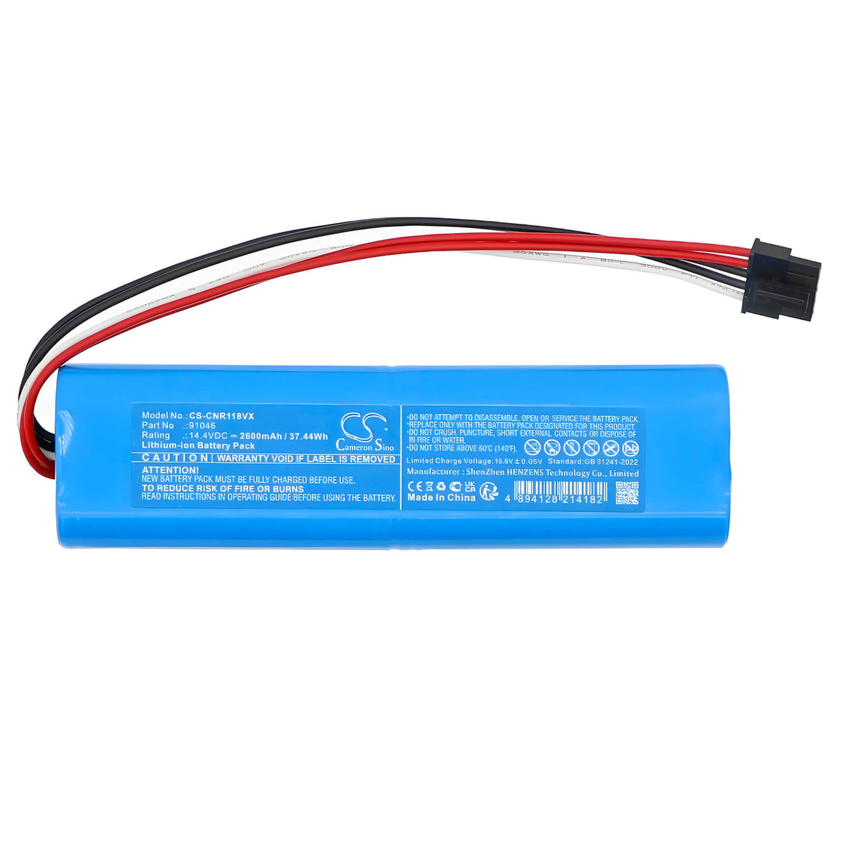 14.4V, Li-ion, 2600mAh , Vacuum battery fits Cecotec, 91046, Conga 11090, Conga 11090 Spin Revolution Ho, 37.44Wh Vacuum Cameron Sino Technology Limited