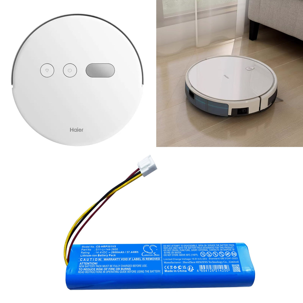 14.4V, Li-ion, 2600mAh, Vacuum battery fits Haier, S11-li-144-2600, P50u1, S50u1, 37.44Wh Vacuum Cameron Sino Technology Limited