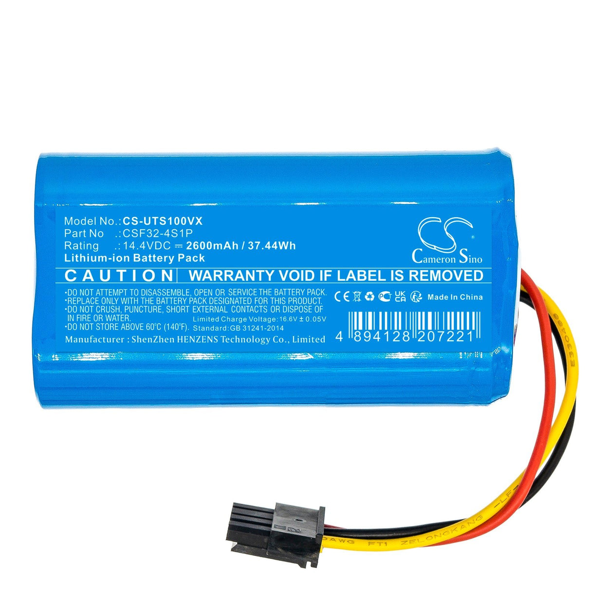 14.4V, Li-ion, 2600mAh Vacuum Battery fits Ultenic, Ts1, 37.44Wh Vacuum Cameron Sino Technology Limited