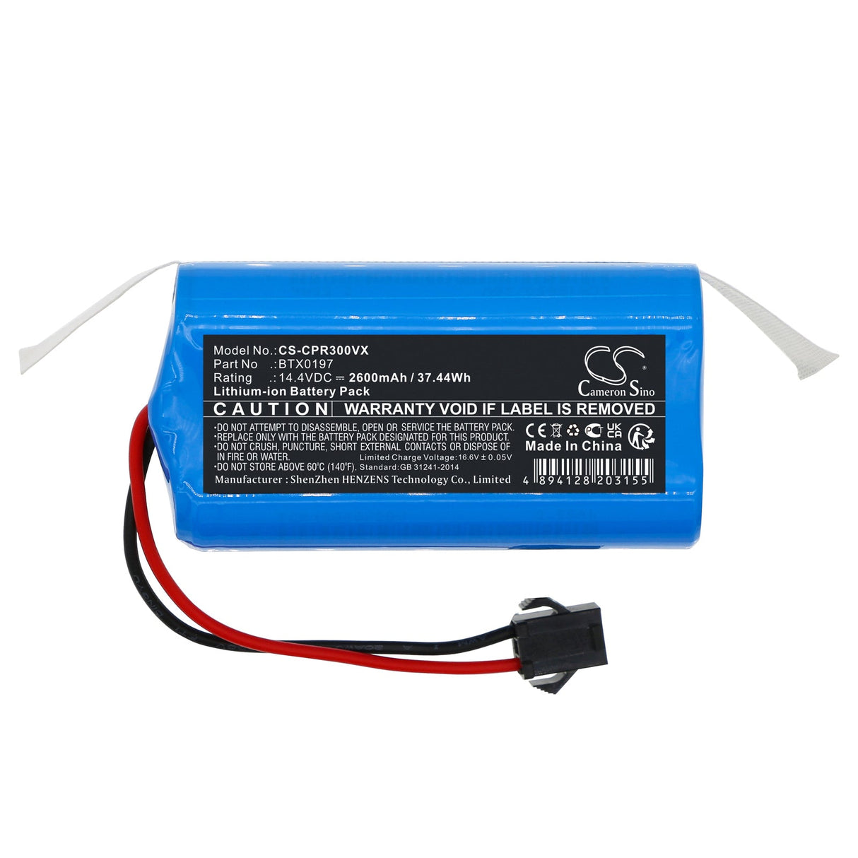 14.4v, Li-ion, 2600mah, Vacuum battery Fits Vr3000, Vr3100, 37.44wh Vacuum Cameron Sino Technology Limited