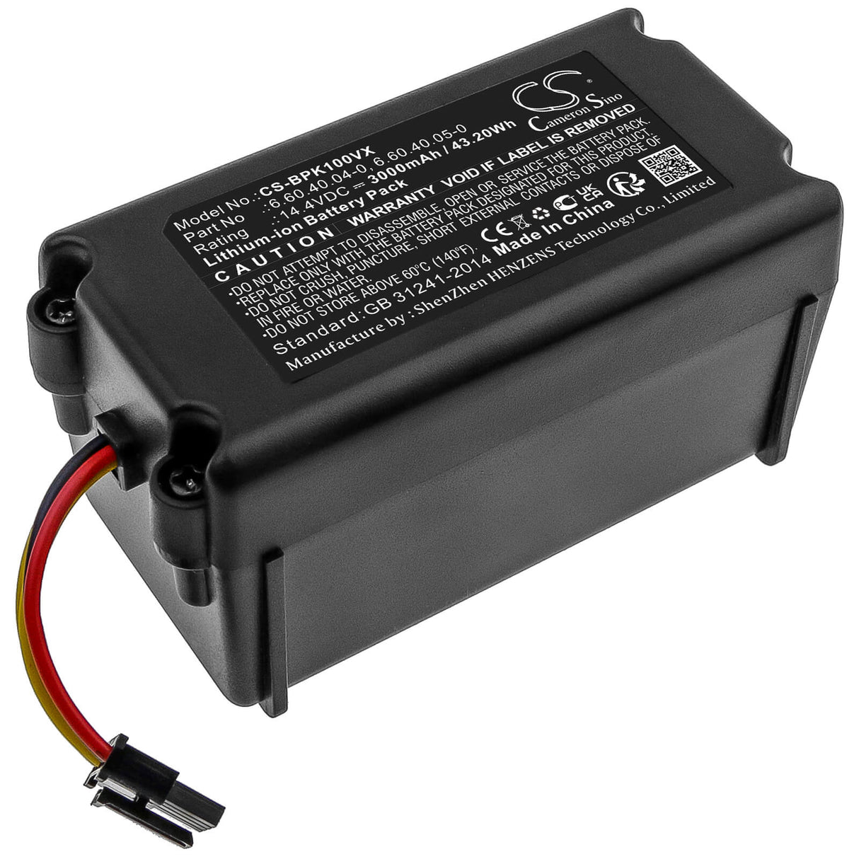 14.4V, Li-ion, 3000mAh, Vacuum battery fits Lauben, Sencor, Bpk-vcbb1xe, Bpk-vcbb1xpw+, Bpk-vcbb1xs, 43.20Wh Vacuum Cameron Sino Technology Limited