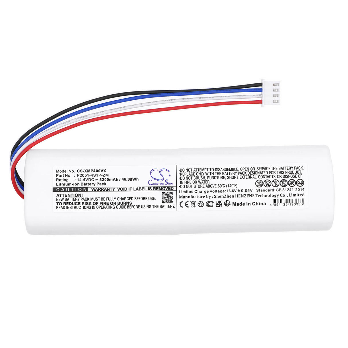 14.4V, Li-ion, 3200mAh, Vacuum battery fits Xiaomi, Mijia, Stytj04zhm, Sweeping Vacuum Cleaner 2c, 46.08Wh Vacuum Cameron Sino Technology Limited