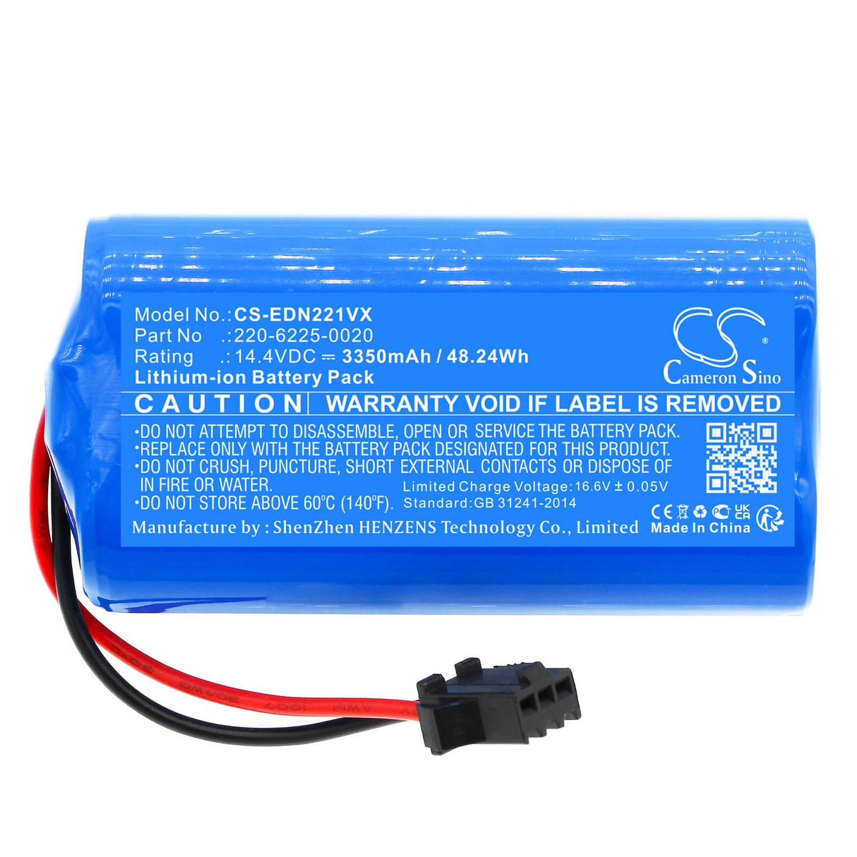 14.4V, Li-ion, 3350mAh, Vacuum battery fits Prixton, Ultenic, D83, Deebot U2, Deebot U2 Pro, 48.24Wh Vacuum Cameron Sino Technology Limited