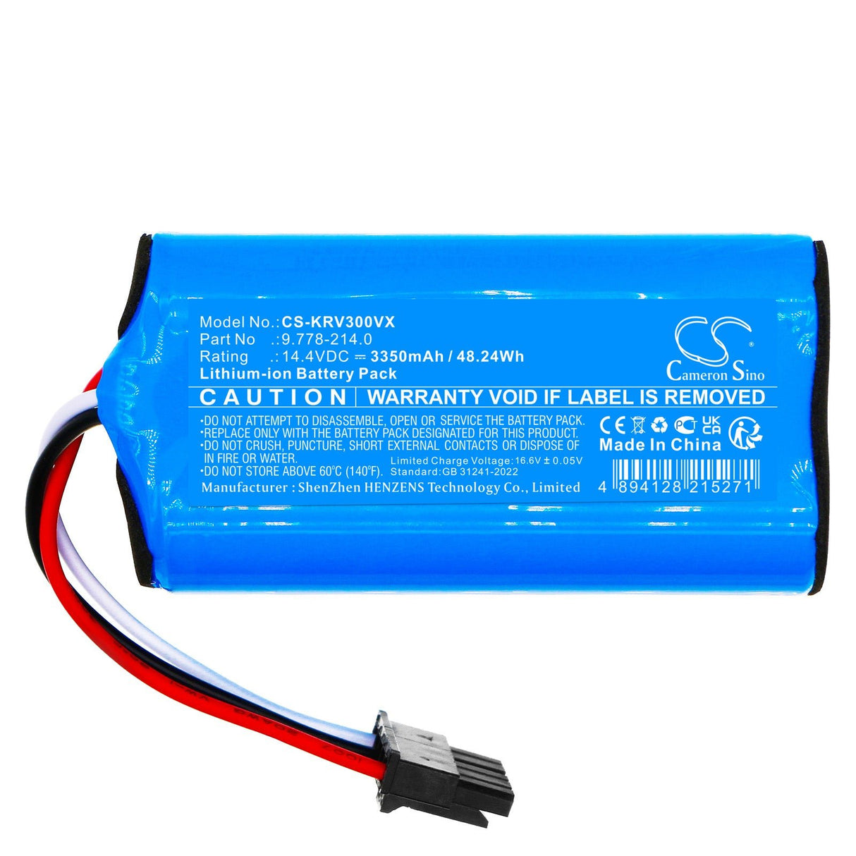 14.4V, Li-ion, 3350mAh, Vacuum battery fits Karcher, 9.778-214.0, Rcv 2, Rcv 3, 48.24Wh Vacuum Cameron Sino Technology Limited