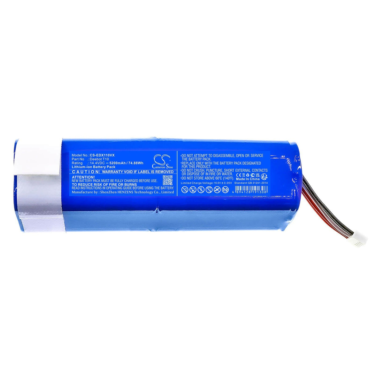 14.4V, Li-ion, 5200mAh, Vacuum battery fits Ecovacs, Deebot T10, Deebot T10 Plus, Deebot T10 Turbo, 74.88Wh Vacuum Cameron Sino Technology Limited