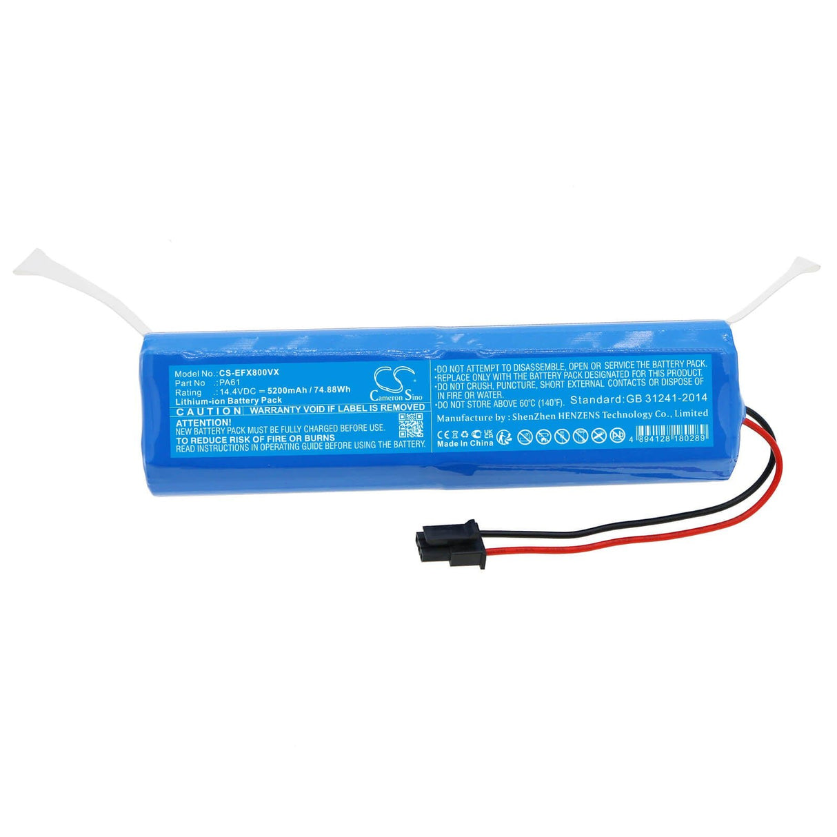 14.4V, Li-ion, 5200mAh, Vacuum battery fits Eufy, Robovac X8, Robovac X8 Hybrid, Robovac X8 Hybrid White, 74.88Wh Vacuum Cameron Sino Technology Limited