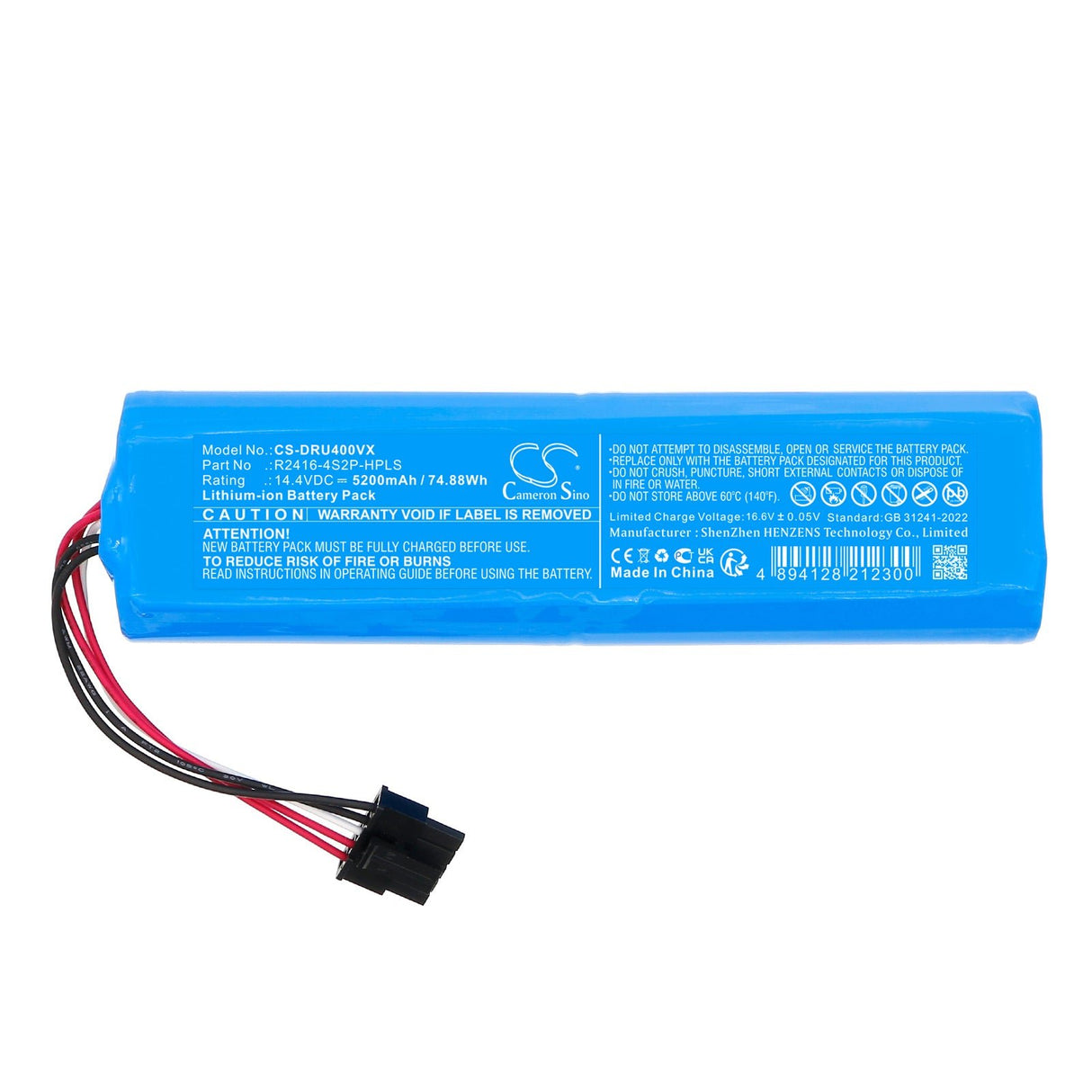 14.4V, Li-ion, 5200mAh, Vacuum battery fits Dreame, Bot X30 Ultra, D10s Plus, 74.88Wh Vacuum Cameron Sino Technology Limited