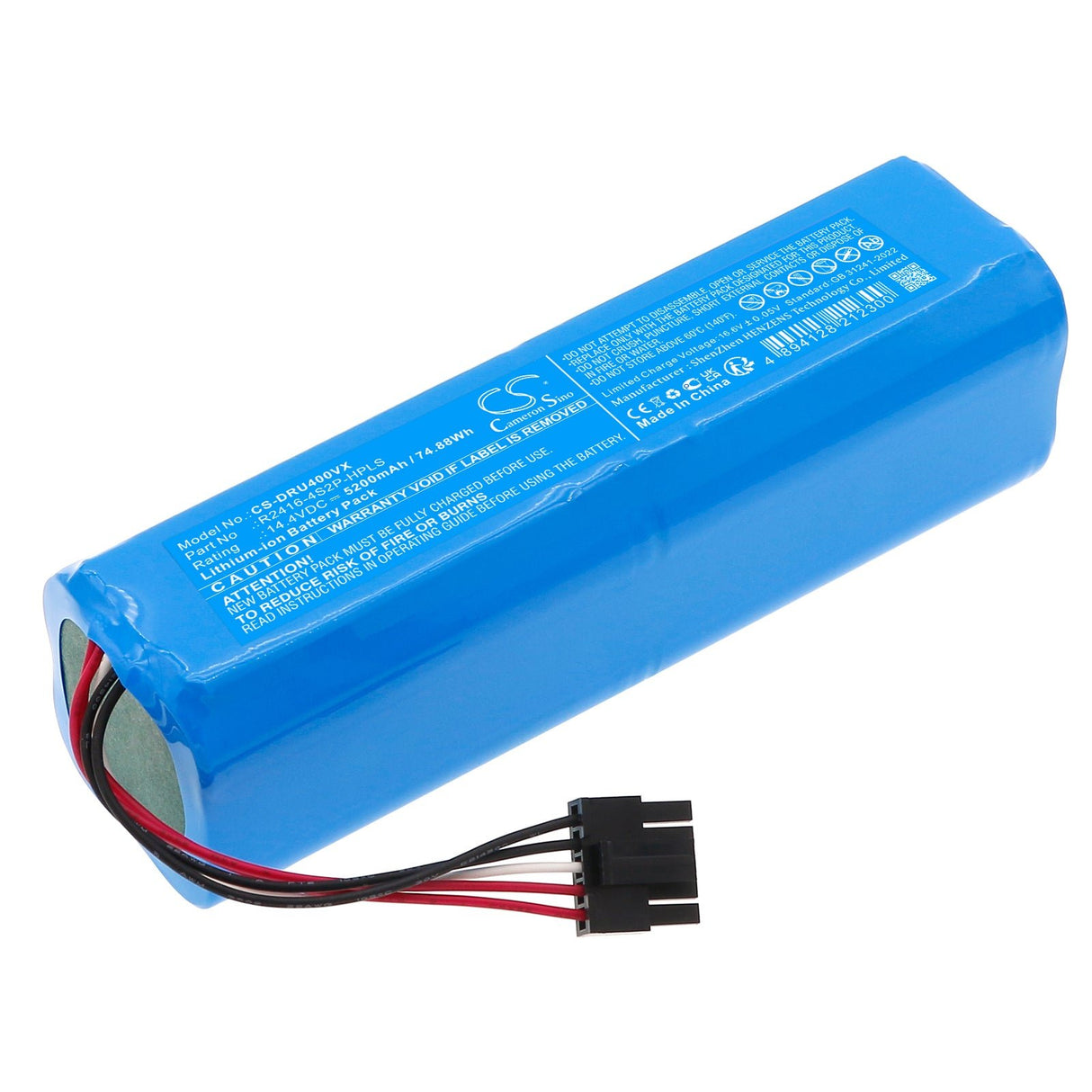 14.4V, Li-ion, 5200mAh, Vacuum battery fits Dreame, Bot X30 Ultra, D10s Plus, 74.88Wh Vacuum Cameron Sino Technology Limited