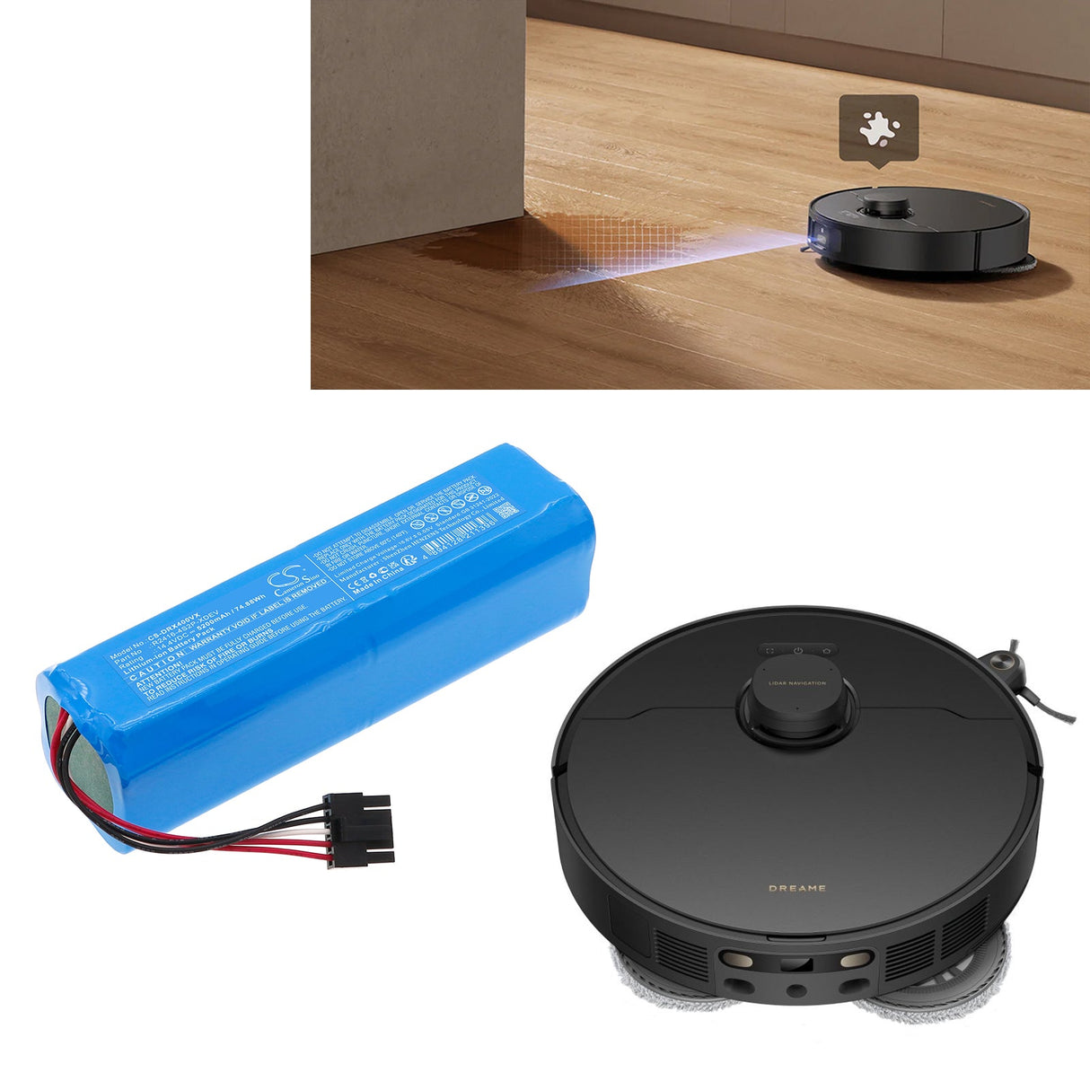14.4V, Li-ion, 5200mAh, Vacuum battery fits Dreame, Rlx73ce, X40 Master, 74.88Wh Vacuum Cameron Sino Technology Limited