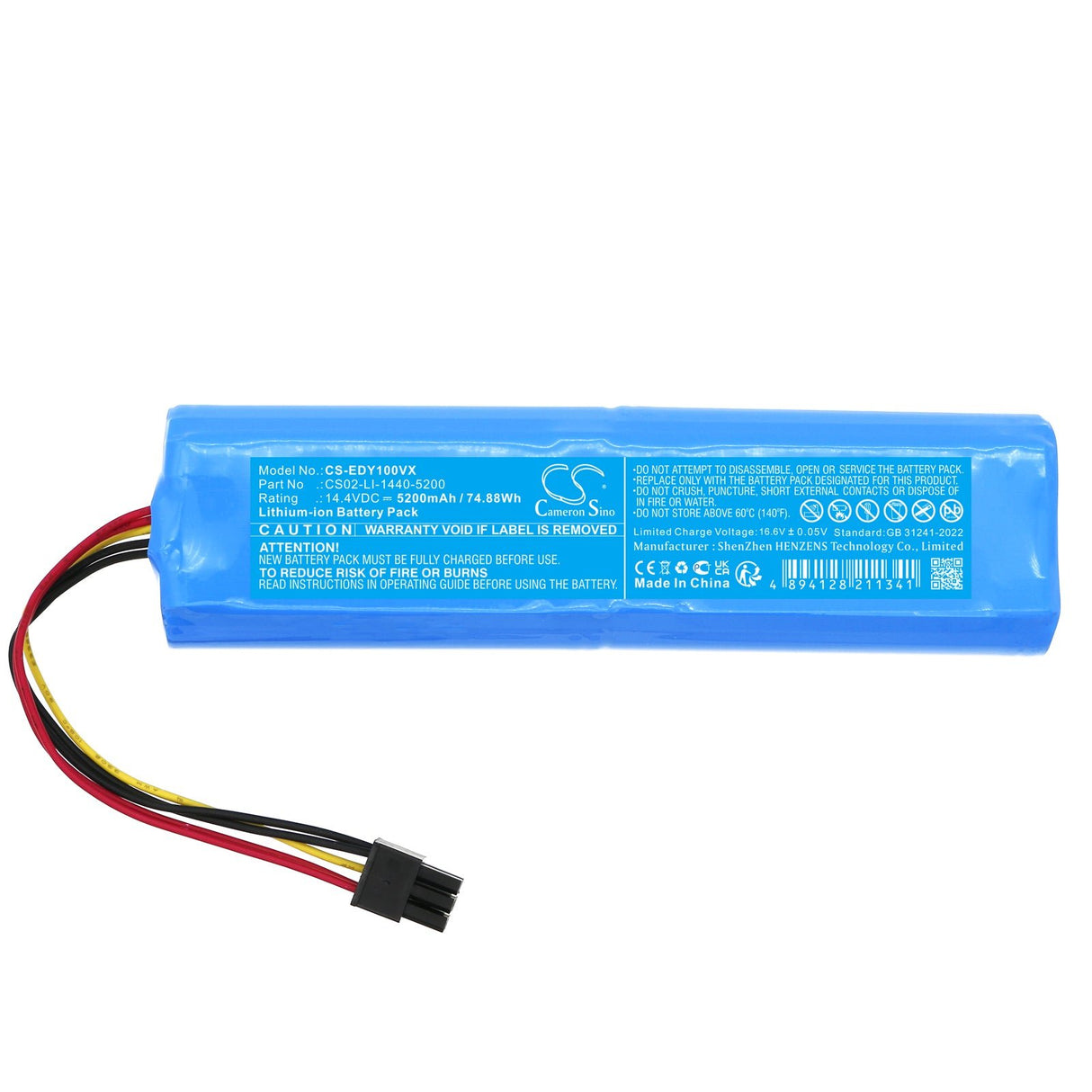 14.4V, Li-ion, 5200mAh, Vacuum battery fits Ecovacs, Deebot Y1, Deebot Y1 Plus, 74.88Wh Vacuum Cameron Sino Technology Limited