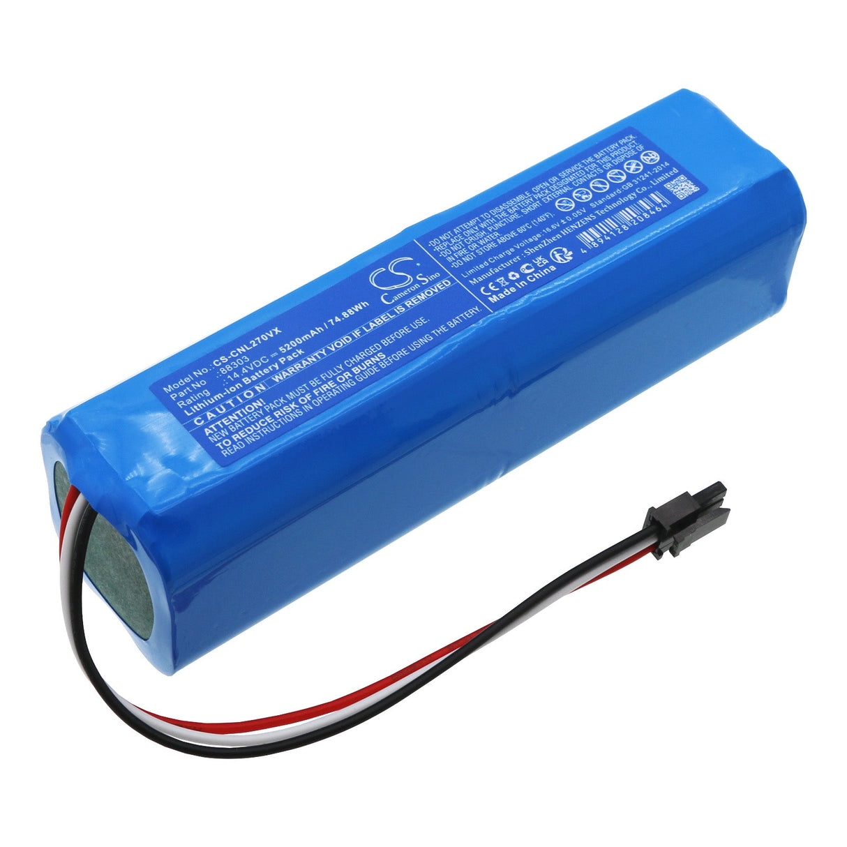 14.4V, Li-ion, 5200mAh, Batterie d'aspirateur compatible avec Ikohs Create, Netbot Ls23+, Connecteur de type 1, 74.88Wh Aspirateur Cameron Sino Technology Limited