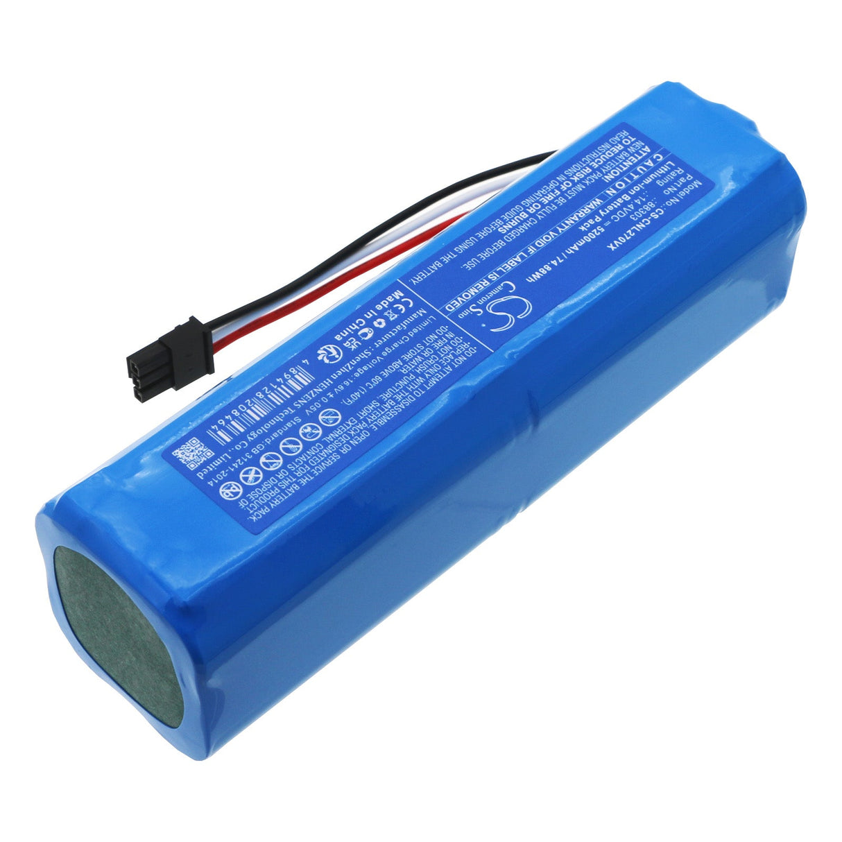 14.4V, Li-ion, 5200mAh, Batterie d'aspirateur compatible avec Ikohs Create, Netbot Ls23+, Connecteur de type 1, 74.88Wh Aspirateur Cameron Sino Technology Limited
