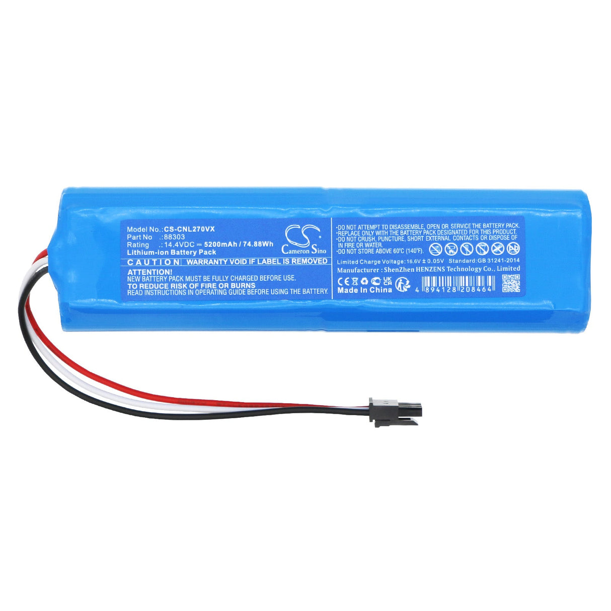 14.4V, Li-ion, 5200mAh, Batterie d'aspirateur compatible avec Ikohs Create, Netbot Ls23+, Connecteur de type 1, 74.88Wh Aspirateur Cameron Sino Technology Limited