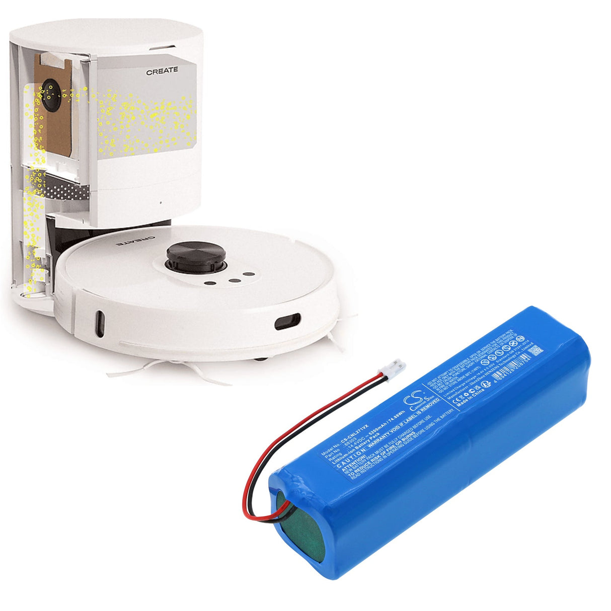 14.4V, Li-ion, 5200mAh, Batterie d'aspirateur compatible avec Ikohs Create, Netbot Ls23+, Connecteur Type 2, 74.88Wh Aspirateur Cameron Sino Technology Limited