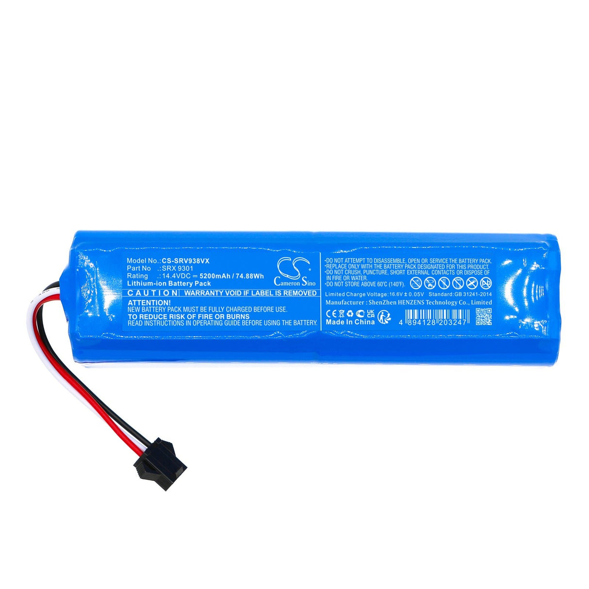 14.4V, Li-ion, 5200mAh, Vacuum battery fits Sencor, V1, 74.88Wh Vacuum Cameron Sino Technology Limited