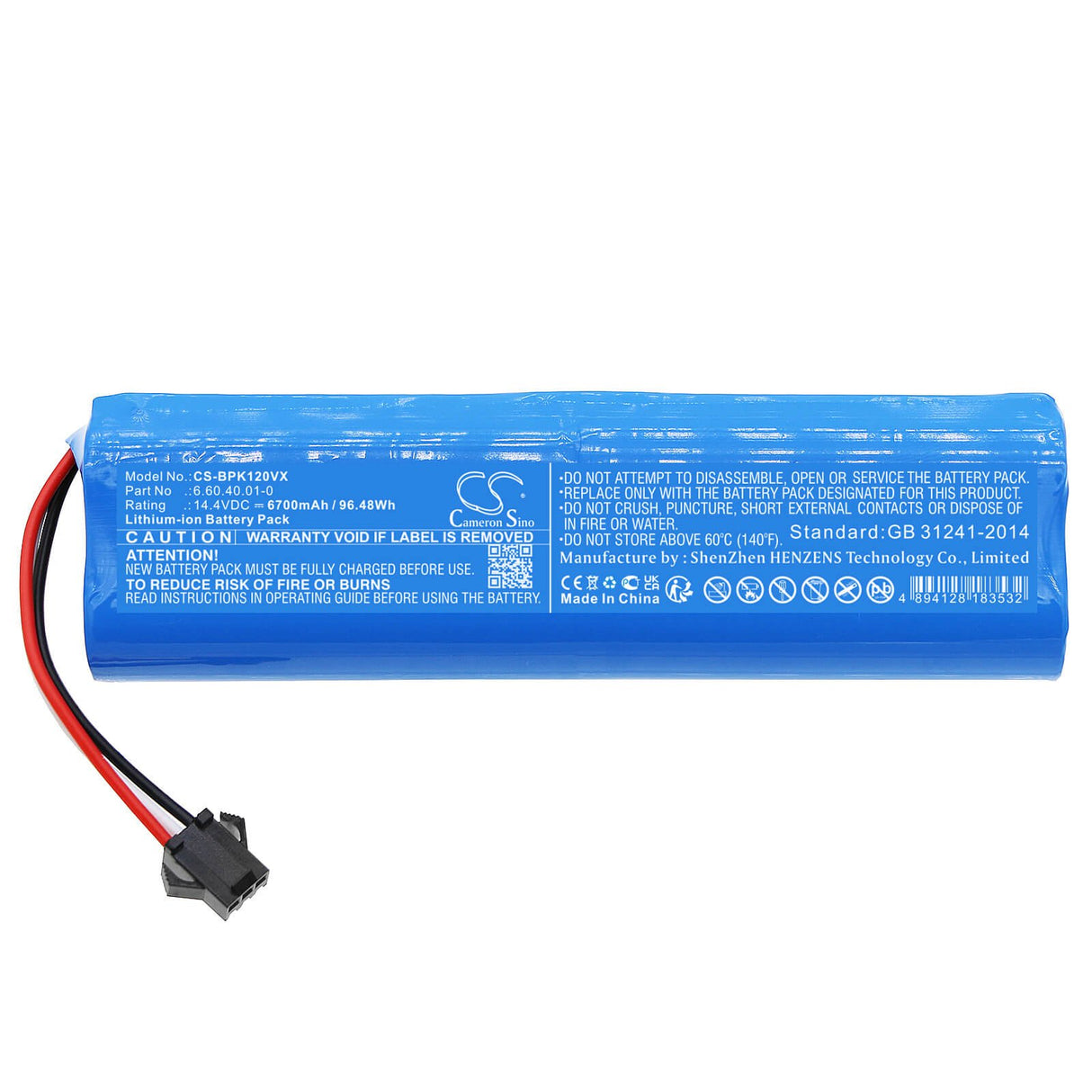 14.4V, Li-ion, 6700mAh, Vacuum battery fits Neabot, Airrobo, T10 Plus, T10+, T9, 96.48Wh Vacuum Cameron Sino Technology Limited
