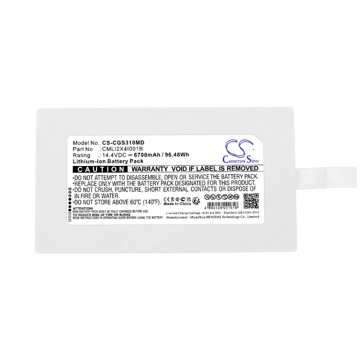 14.4V, Li-ion, 6700mAh, Medical battery fits Comen, Cmli2x4i001b, V3, V3a, 96.48Wh Medical Cameron Sino Technology Limited (Medical)