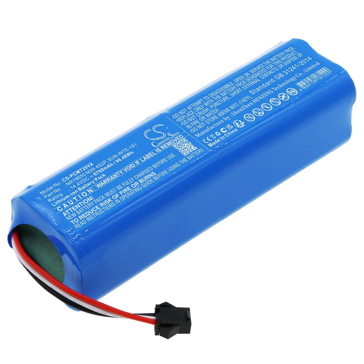 14.4V, Li-ion, 6700mAh, Vacuum battery fits Laresar, Cobbo, S8, S8 Pro, 96.48Wh Vacuum Cameron Sino Technology Limited