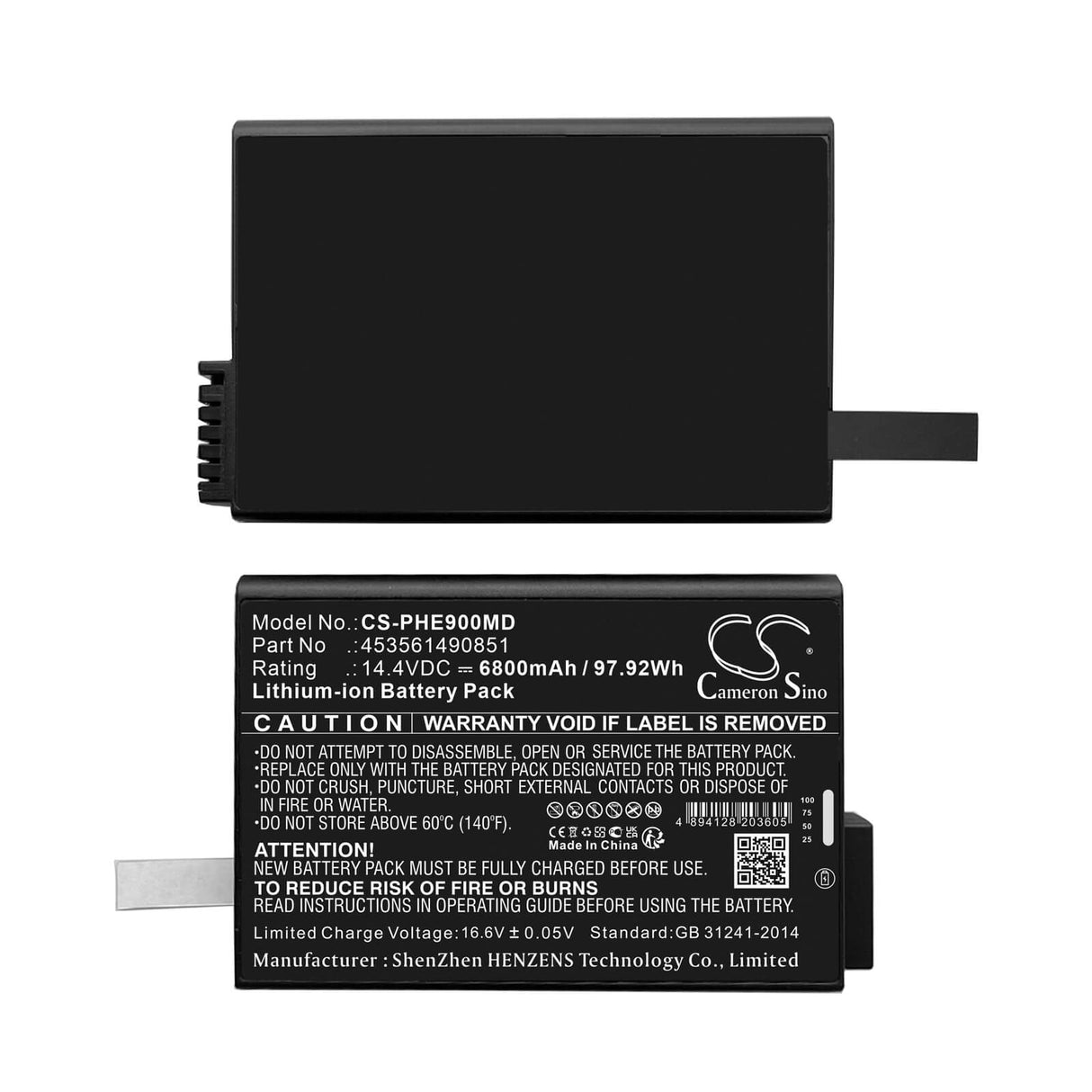 14.4V, Li-ion, 6800mAh, Medical battery fits Philips, 453561490851, Evergo 900-12, Respironics Simplygo, 97.92Wh Medical Cameron Sino Technology Limited (Suspended)