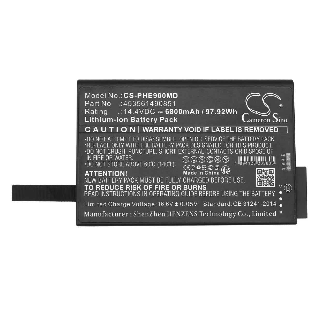 14.4V, Li-ion, 6800mAh, Medical battery fits Philips, 453561490851, Evergo 900-12, Respironics Simplygo, 97.92Wh Medical Cameron Sino Technology Limited (Suspended)