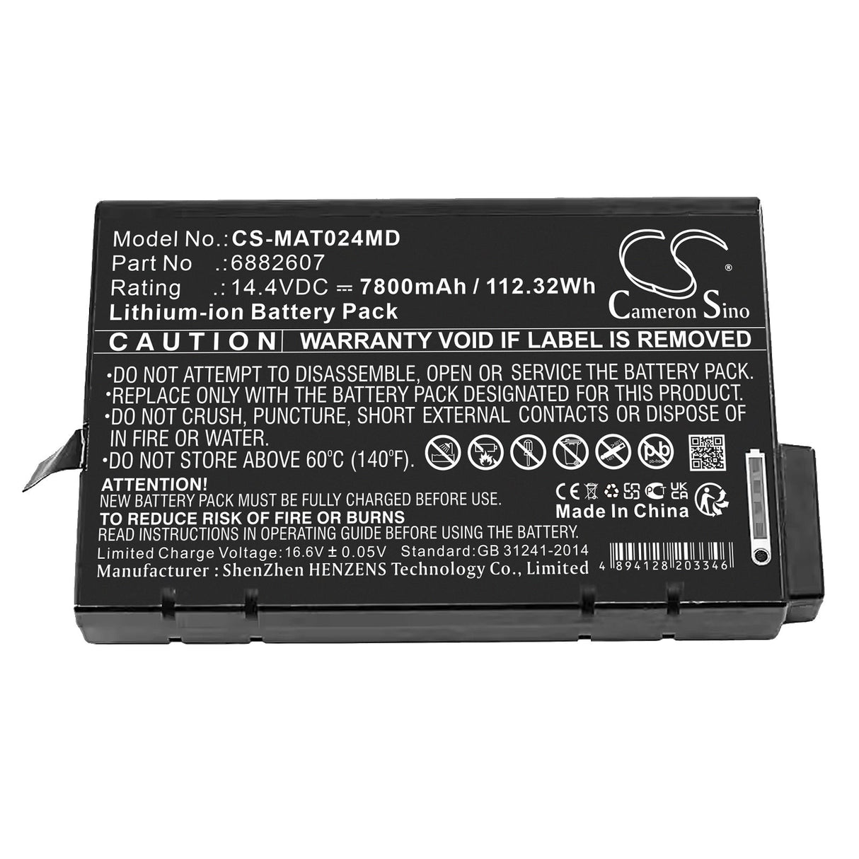 14.4V, Li-ion, 7800mAh, Medical battery fits Maquet, 6882607, Getinge Servo Air Ventilator, Servo-air Ventilator, 112.32Wh Medical Cameron Sino Technology Limited (Suspended)