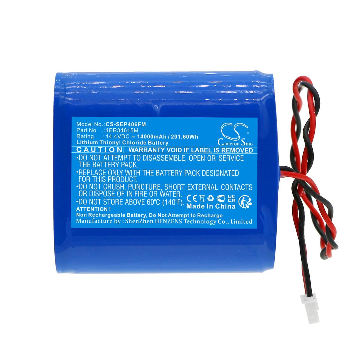 14,4V, Li-SOCl2, 14000mAh, batterie de sécurité marine compatible avec Saracom, 4er34615m, Eb-10, Sep-406, 201,6Wh Dispositifs de sécurité et de flottabilité marine Cameron Sino Technology Limited (Marchandises dangereuses)