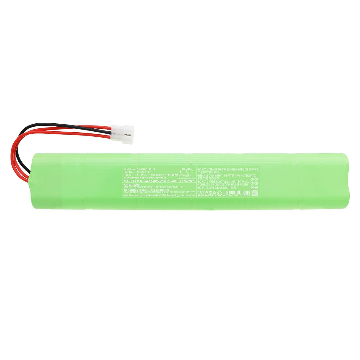 14.4V, Ni-MH, 10000mAh, batterie d'éclairage d'urgence compatible avec Lithonia, 100-3-a117, 144.00Wh Éclairage d'urgence Cameron Sino Technology Limited