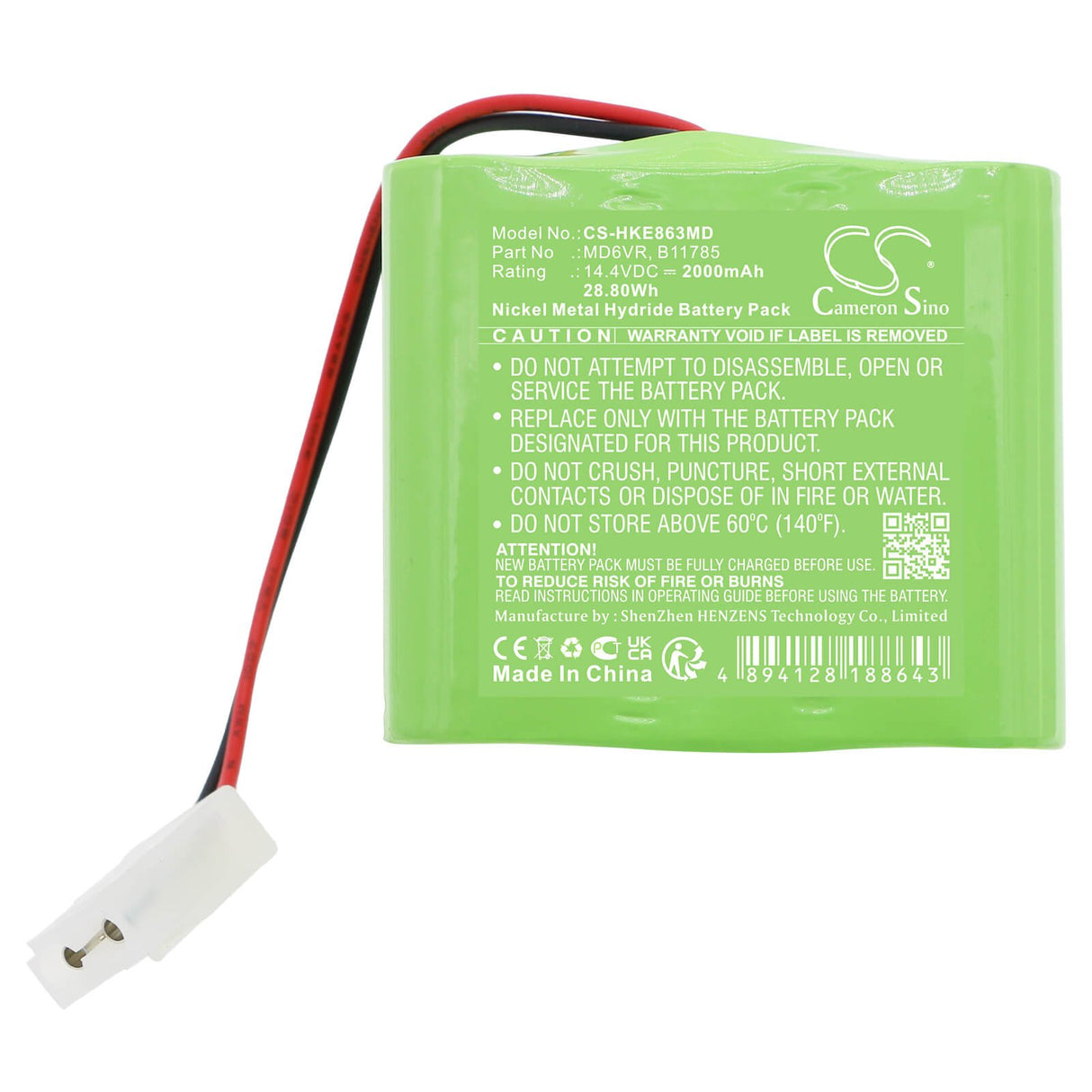 14,4V, Ni-MH, 2000mAh, Batterie médicale compatible avec Hokanson, B11785, Epg-0863, Epg-52018, 28,80Wh Medical Cameron Sino Technology Limited (Médical)