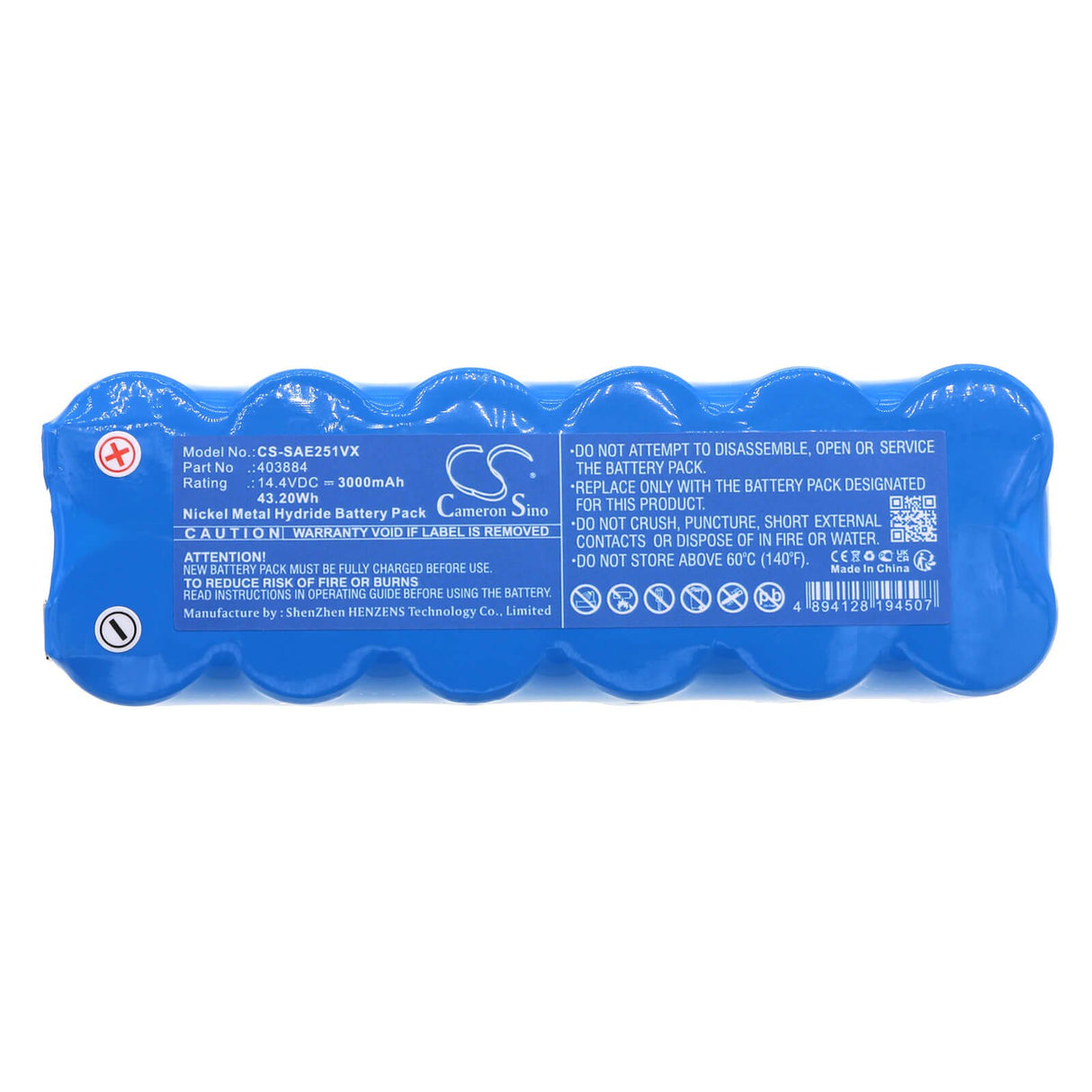 14.4V, Ni-MH, 3000mAh, Vacuum battery fits Solac, Ae2510, 43.20Wh Vacuum Cameron Sino Technology Limited