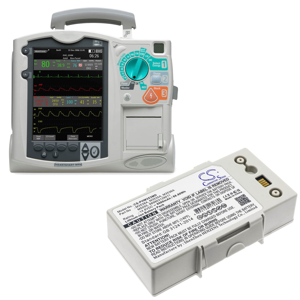 14.8V, Li-ion, 6000mAh, Medical battery fits Philips, 989803129011, Defibrillator Heartstart Mrx, Heartstart Mrx, 88.80Wh Medical Cameron Sino Technology Limited (Medical)