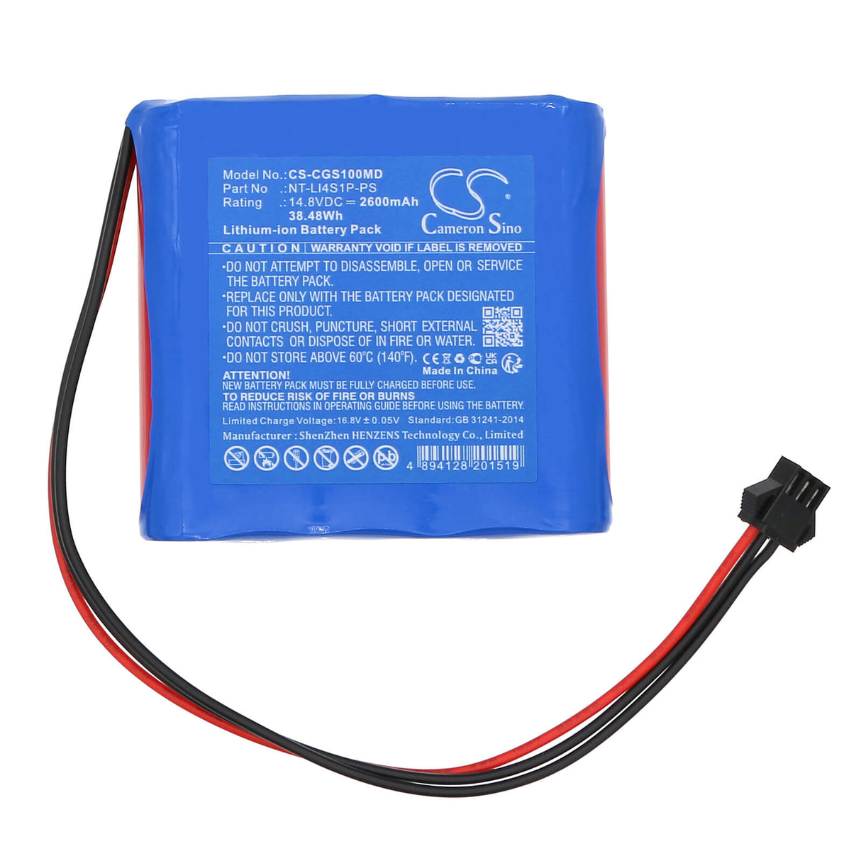14.8V, Li-ion, 2600mAh, batterie médicale compatible Comen, 022.01.000071-00, Progetti Pgs10, Taurus E, 38.48Wh Medical Cameron Sino Technology Limited (Médical)