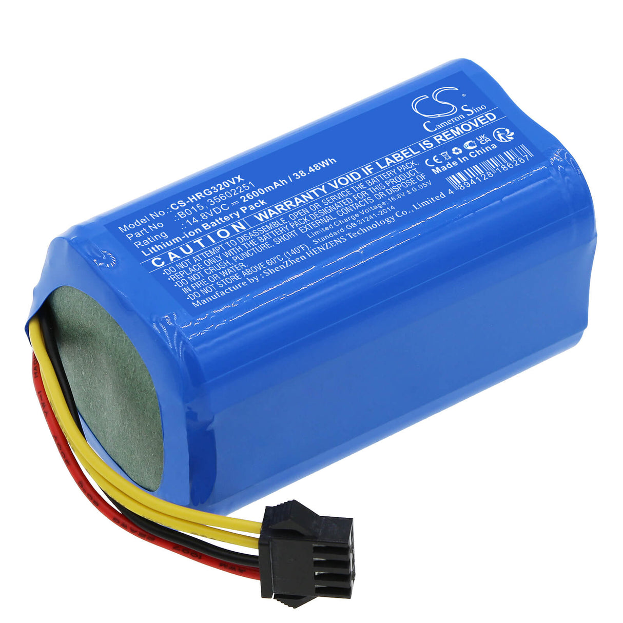 14.8v, Li-ion, 2600mah, Vacuum battery fits Hoover, Hg0320h0011, Hgo31, 38.48wh Vacuum Cameron Sino Technology Limited