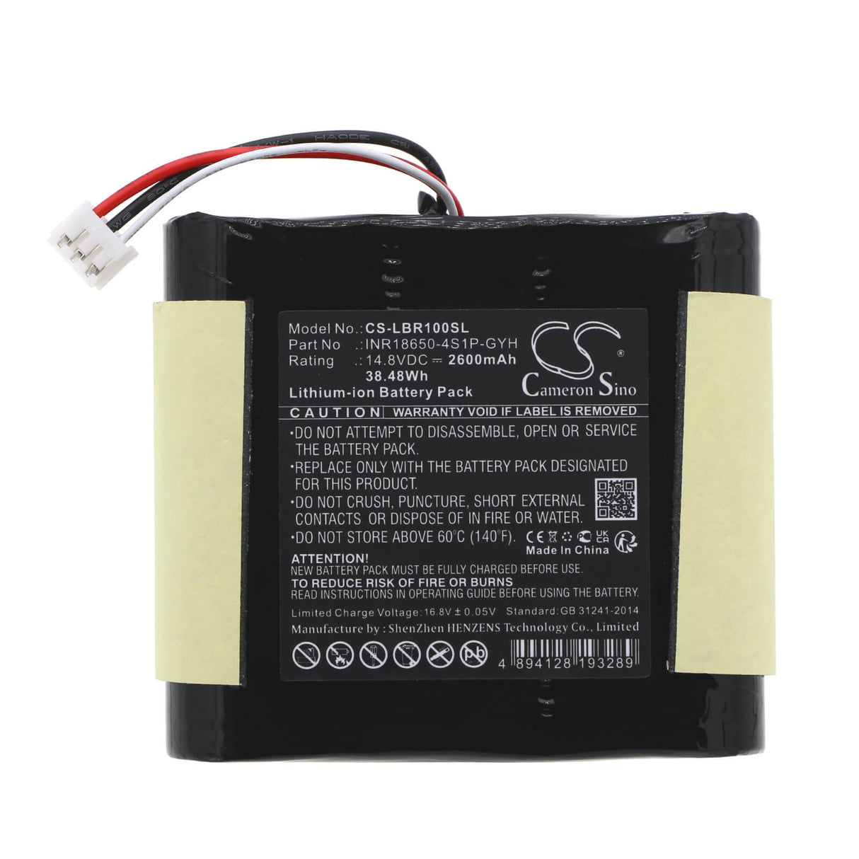 14.8V, Li-ion, 2600mAh, Batterie de haut-parleur compatible Libratone, Inr18650-4s1p-gyh, 38.48Wh Haut-parleur Cameron Sino Technology Limited