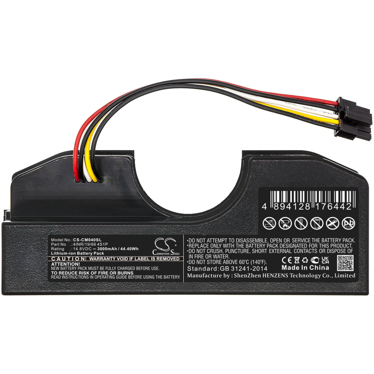 14,8V, Li-ion, 3000mAh, batterie adaptée aux packs de batteries personnalisés, 4inr/19/66 4s1p, 44,4Wh Batterie Cameron Sino Technology Limited
