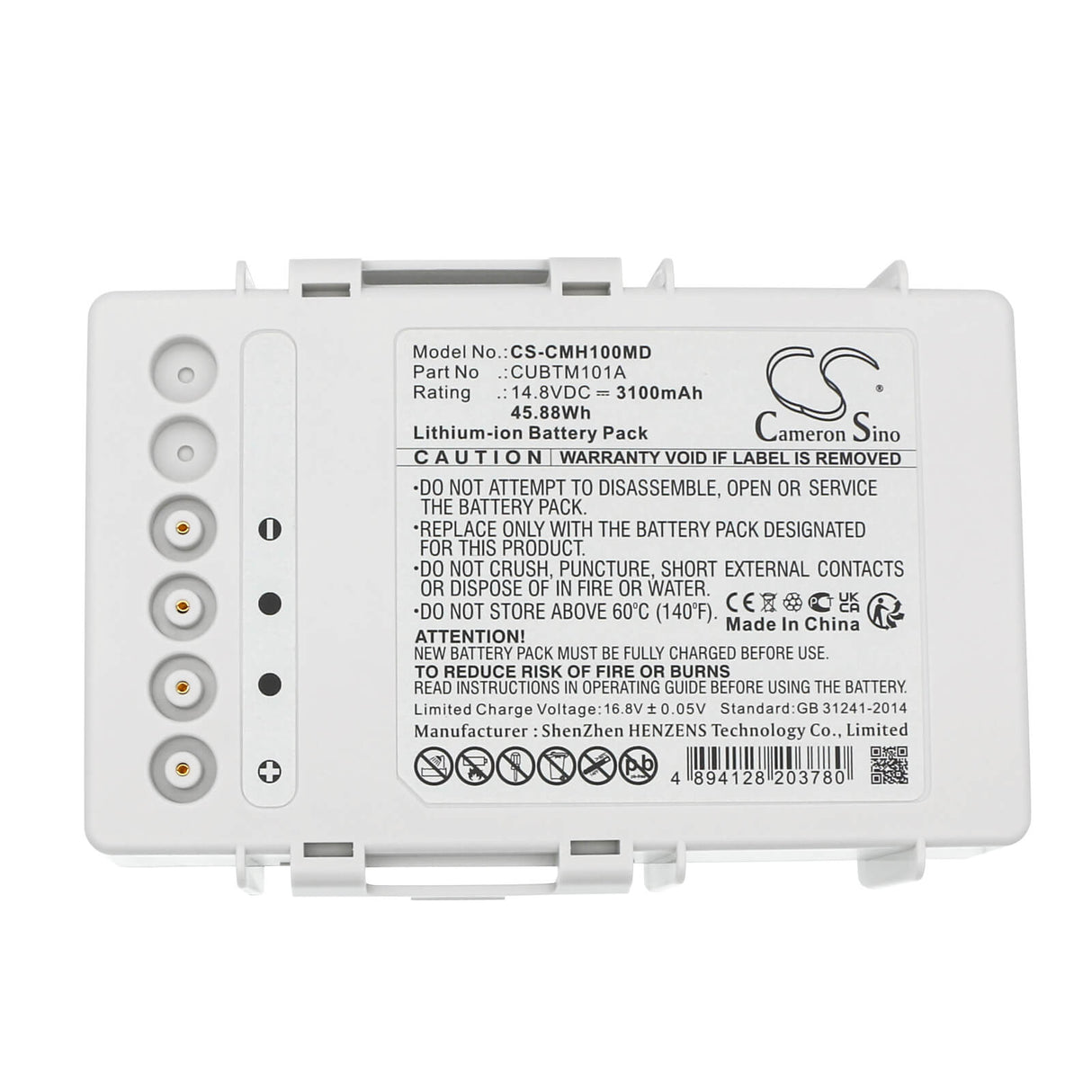 14.8v, Li-ion, 3100mah, Medical battery Fits Cu Medical Cu-hd1, Lifegain Cu-hd1, 45.88wh Medical Cameron Sino Technology Limited (Medical)