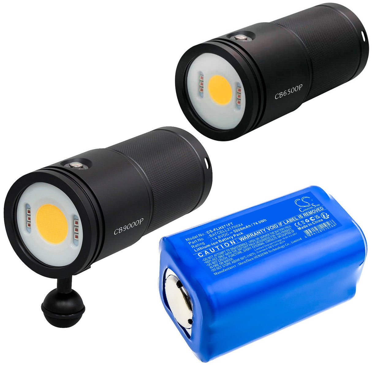 14.8V, Li-ion, 5000mAh, Flashlight battery fits Bigblue, Batcell21700x4, Cb 10000p, Cb 9000p, 74.0Wh Flashlight Cameron Sino Technology Limited