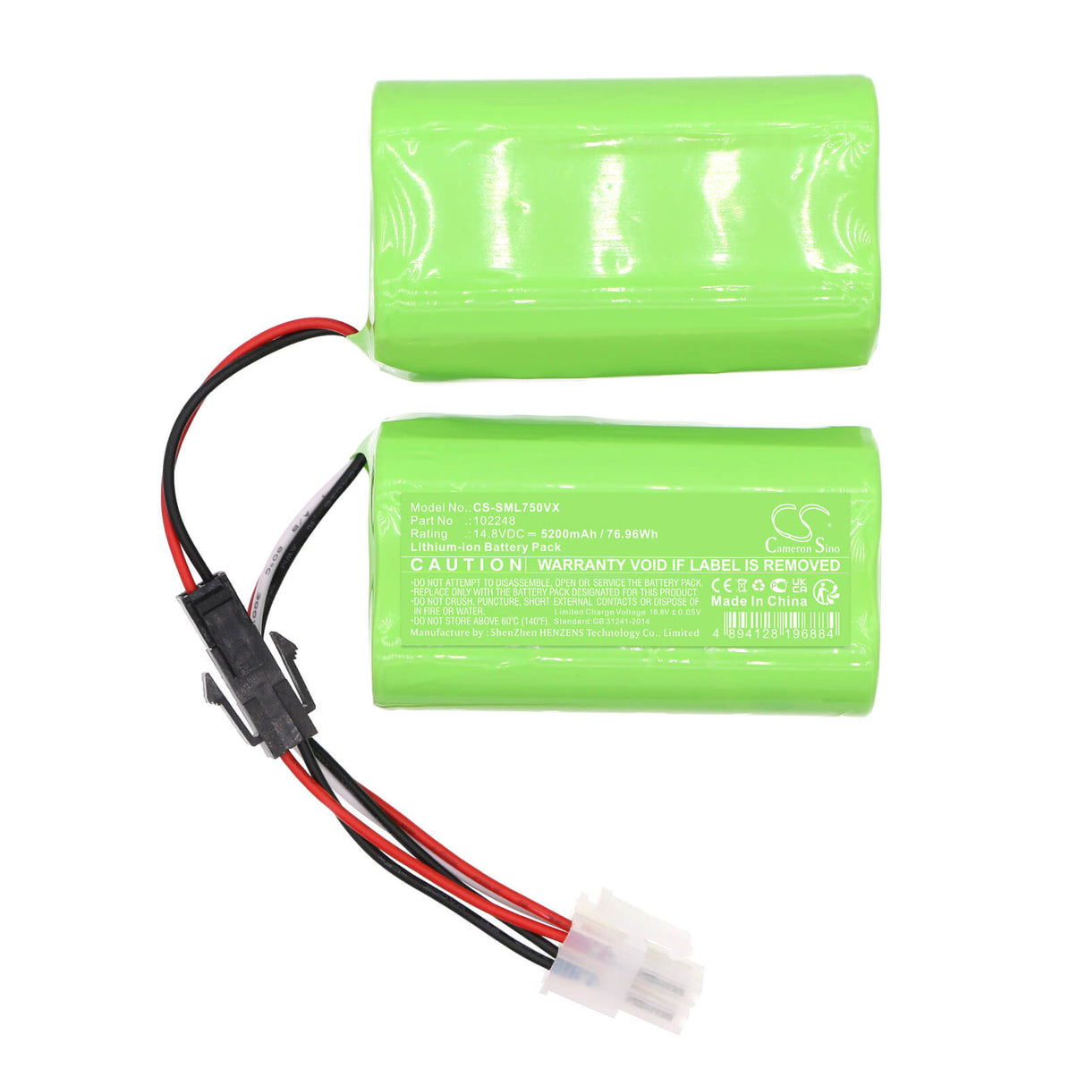 14.8V, Li-ion, 5200mAh, Vacuum battery fits Symbo, Laserbot 750, 76.96Wh Vacuum Cameron Sino Technology Limited